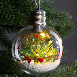 Ёлочный шар «Еловая ветка», батарейки, 1 LED, свечение тёплое белое