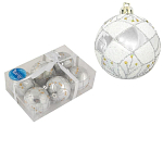 Набор шаров 6 см, 6 шт, серебро с рис PBD6-6-882-S арт.101779