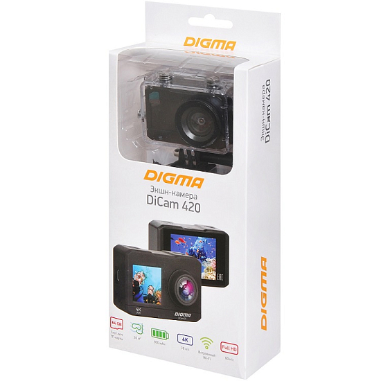 Экшн-камера DIGMA DiCam 420 4K, W-Fi, черная