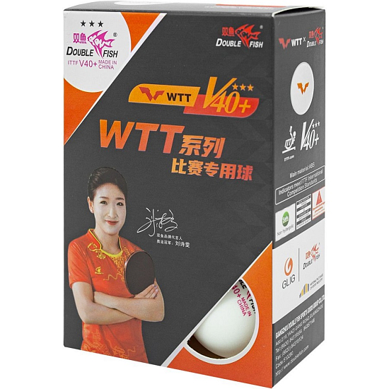 Мячи для настольного тенниса Double Fish 3*** V40+ WTT ITTF бел. 6 шт.