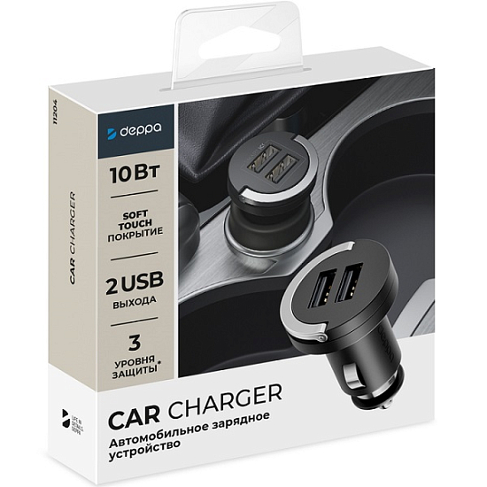 Авто ЗУ 2USB 2.1A DEPPA Ultra черный (11204)