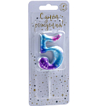 Свеча для торта цифра "5",космос, 5,5 см, 16 мин 9484529