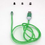 Кабель USB <--> Lightning/microUSB/Type-C  1.0м NONAME магнитный, зеленый