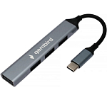 USB-Хаб GEMBIRD UHB-C201, 4xUSB2.0, кабель Type-C 10см, алюминий, пакет
