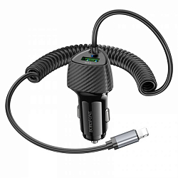 Авто ЗУ 1USB BOROFONE BZ31E Solid, кабель Lightning, черный, 30Вт