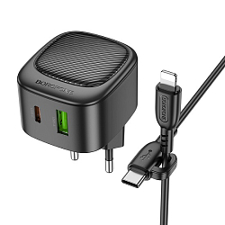 Сетевое ЗУ 1USB/1Type-C 3A BOROFONE BAS22A Black, Lightning-Type-C, 20Вт