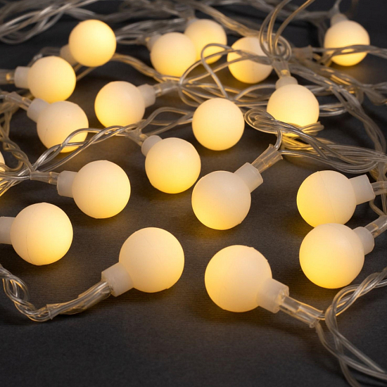 Гирлянда "Нить - с насадками" 5 м, «Шарики белые», свечение тёплое белое, 8 режимов, IP20