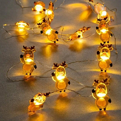 Гирлянда «Нить» 2 м роса с насадками «Олень», IP20, серебристая нить, 20 LED свечение тёплое белое
