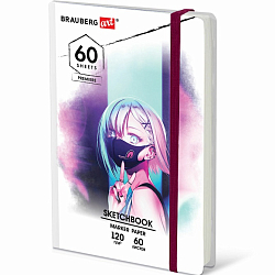 Скетчбук A5 60л BRAUBERG ART, Аниме, 115102, для маркеров 120г/м, 148х210мм, твердая обложка, резинка