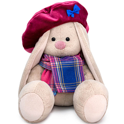 Мягкая игрушка Зайка Ми в бархатном берете и шарфе в клетку , 23см (SidM-505)