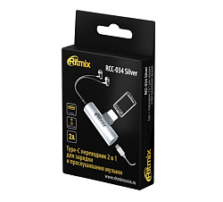 Переходник Jack 3.5 >--> Type-C/Type-C RITMIX RCC-034 Silver