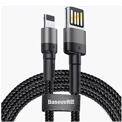 Кабель USB <--> Lightning  2.0м BASEUS Cafule, нейлон, серый, чёрная вставка