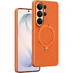 Задняя накладка KEEPHONE MEHOLD Magsafe Leather Case с кольцом для Samsung Galaxy S26 Ultra, оранжевый