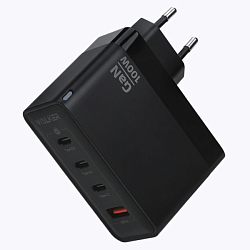 Сетевое ЗУ 1USB/3Type-C 3.25A WALKER WH-48 GaN, черное, 100Вт