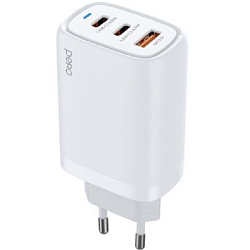 Сетевое ЗУ 1USB/2Type-C PERO TC23 GAN, белый, 65W