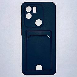 Силиконовый чехол BUTTON для Xiaomi Redmi A1+/Redmi A2+ /POCO C51 темно-синий , с карманом для пластик карт