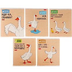 Тетрадь 48 листов в клетку "Гусь-веселюсь №2", обложка мелованный картон, скругленные углы, 5В, МИКС