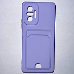 Силиконовый чехол BUTTON для Xiaomi Redmi NOTE 10 PRO (2021) лиловый , с карманом для пластик карт