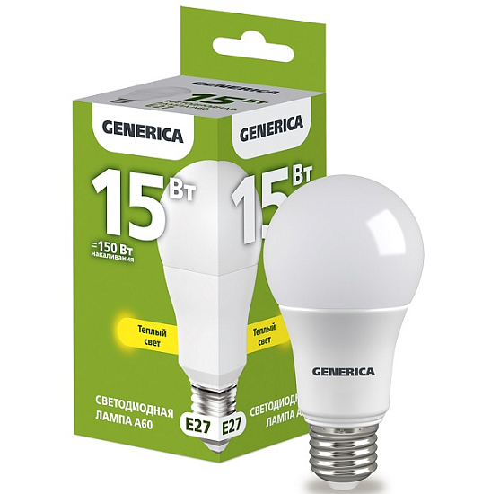 Лампа светодиодная GENERICA A60 15W/3000К/E27