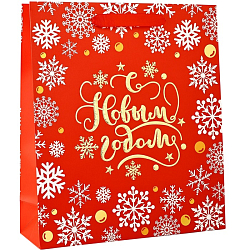 Пакет новогодний «Золотые снежинки», тиснение, M 30×26×9 см 10453763