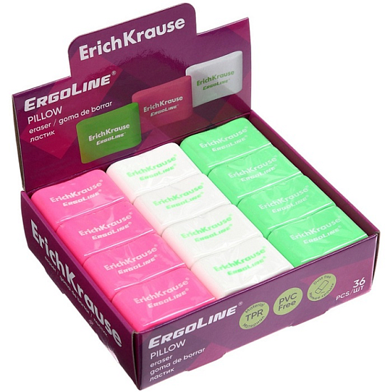 Ластик ErichKrause ErgoLine Pillow, 33×21×8 мм, мягкий, гипоаллергенный, микс3279395