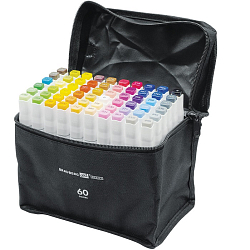 Маркеры для скетчинга двусторонние BRAUBERG ART DEBUT "WHITE", НАБОР 60 шт, чехол, 152143