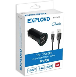 Авто ЗУ 2USB 3.4A EXPLOYD EX-Z-415, Classic microUSB чёрный