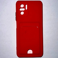Силиконовый чехол BUTTON для Xiaomi Redmi NOTE 10 (4G) 2021/POCO M5S (2022) красный , с карманом для пластик карт