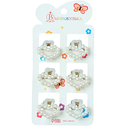 Краб для волос "Авена" (набор 6 шт) сердце, 2,5 см, белый   10526799