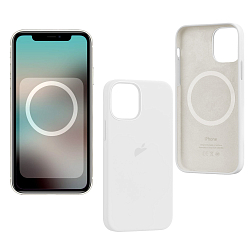 Силиконовый чехол SILICONE CASE для iPhone 12 Pro Max White (MagSafe + анимация NFC) (с лого)