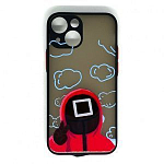 Задняя накладка AKSS для iPhone 13 mini "Игра в кальмара", черный, матовая с цветными краями и защитой камеры