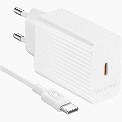 Сетевое ЗУ 1Type-C 3A BOROFONE BAS75A White, 30W, Type-C-Type-C