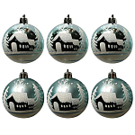 Набор шаров "Зимний пейзаж" (6шт) размер: 6 см, цвет бирюзовый арт.007496