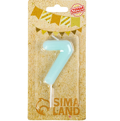 Свеча в торт "Неоновое сияние", цифра "7", светящаяся голубая, 9 см   10717231