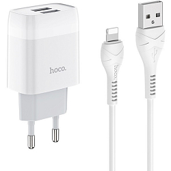 Сетевое ЗУ 2USB 2.4A HOCO C73A, Glorious Lightning белый