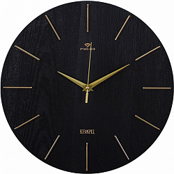 Часы настенные РУБИН "Классика", d=30см, корпус черный+золото (3020-002)