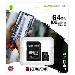 MicroSD 64Gb Kingston Class 10 Canvas Select Plus A1 + адаптер SD