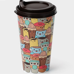 Стакан пластиковый с крышкой «IZI-GO», 550 мл, 9,3×9,1×15,8 см, декор МИКС, цвет тёмно-коричневый