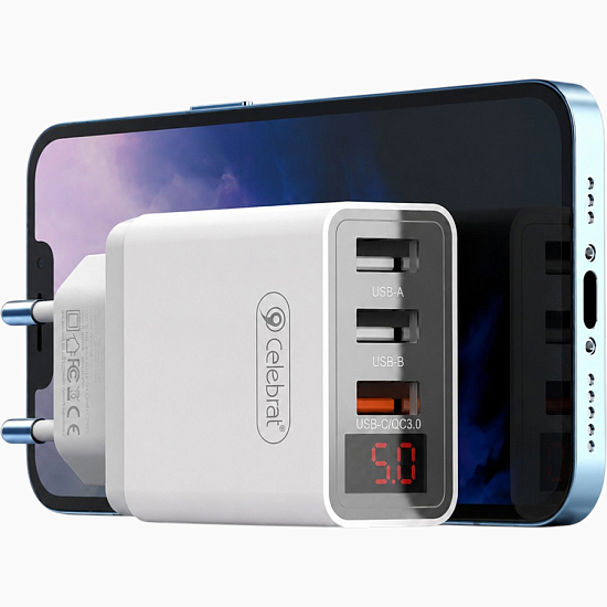 Сетевое ЗУ 3USB CELEBRATE C-H12,  White 30W