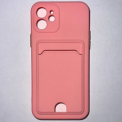 Силиконовый чехол BUTTON для iPhone 12 (Розовый) с карманом для пластиковых карт