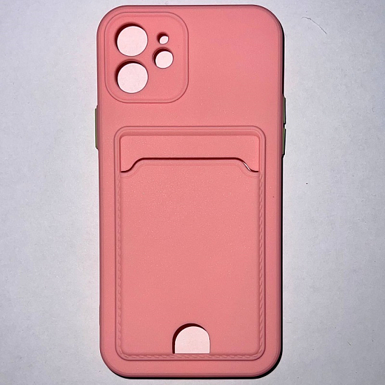 Силиконовый чехол BUTTON для iPhone 12 (Розовый) с карманом для пластиковых карт