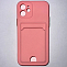 Силиконовый чехол BUTTON для iPhone 12 (Розовый) с карманом для пластиковых карт