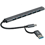 USB Type-C Хаб PERO MH04, USB-С/USB-A TO USB 3.0 + 6xUSB 2.0, серый