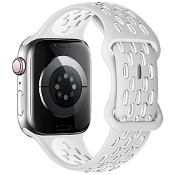 Силиконовый ремешок HOCO WA19 для APPLE Watch 38/40/41mm двухцветный, белый, серебряная вставка