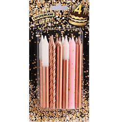 Набор свечей для торта "Розовая вечеринка", 12 шт, 8 см, белый и розовый металлик   9943317