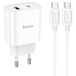 Сетевое ЗУ 1USB/1Type-C 3A HOCO C80A Plus, Rapido, белый, 20Вт, Type-C-Type-C