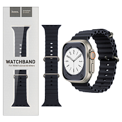 Силиконовый ремешок HOCO WA12 для APPLE Watch 42/44/45mm Blue Or. series marine double silicone midnight