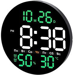 Часы настенные электронные большой дисплей будильник,температура 25см круглые