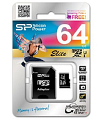 Micro SD 64Gb Silicon Power Class 10  Elite UHS-I (R/W 85/15 Mb/s) с адаптером SD