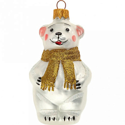 Ёлочное украшение "Мишутка в шарфе" золото, в подарочной упаковке h-9 см